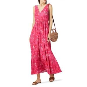 Figue Indira Batik Print Tiered Ruffle Hem Maxi Dress Pink Size XXL